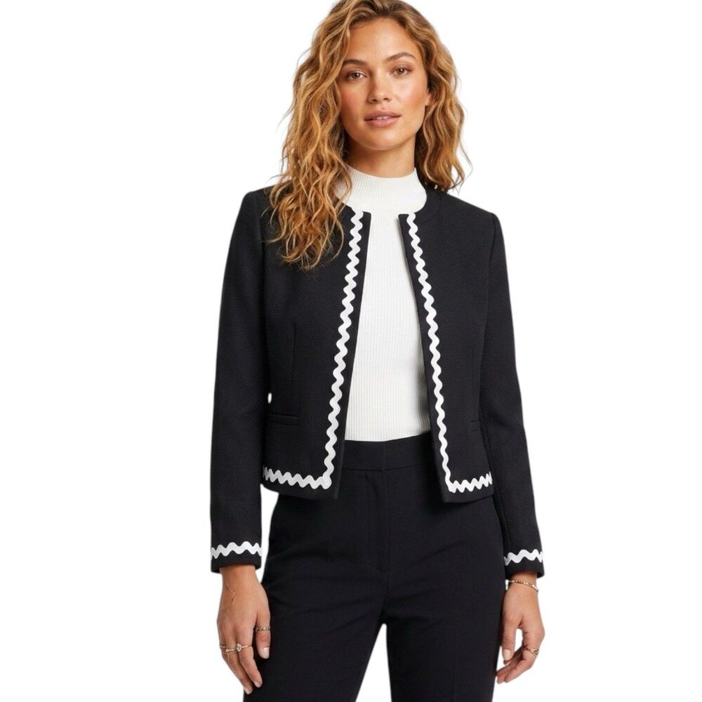 Hobbs London Melonie Ric Rac Trim Textured Cropped Jacket/Blazer Career Sz 6